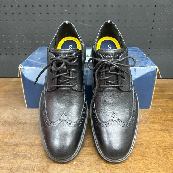 Used W/ Box! Men\'s Cole Haan Grand+ Wingtip Oxford Black Leather Shoes Size 10.5 main image 5